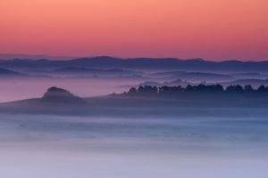 nature, Photography, Landscape, Morning, Mist, Valley, Hills, Pink, Sky, Slovakia