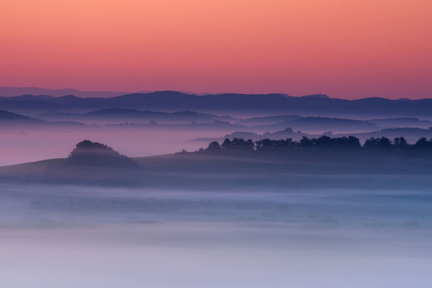 nature, Photography, Landscape, Morning, Mist, Valley, Hills, Pink, Sky, Slovakia Wallpaper