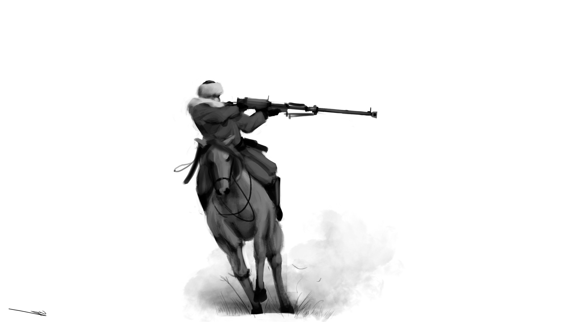 soldier, Gun, Horse Wallpaper