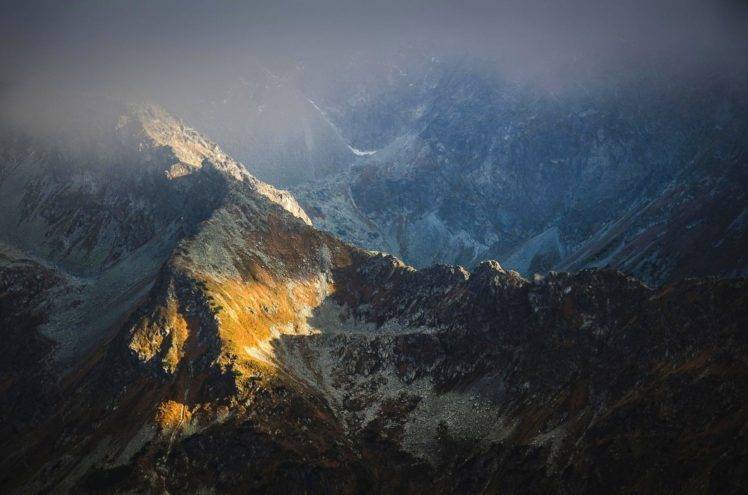 nature, Photography, Landscape, Snowy peak, Mist, Mountains, Sunrise, Sunlight, Tatra Mountains, Poland HD Wallpaper Desktop Background
