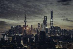 cityscape, City, Skyline, Sky, Evening, Shanghai