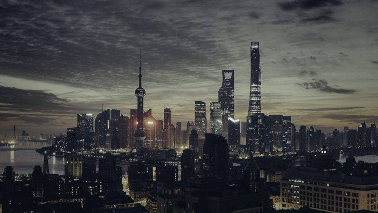 cityscape, City, Skyline, Sky, Evening, Shanghai HD Wallpaper Desktop Background