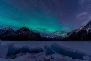 landscape, Snow, Aurora  borealis