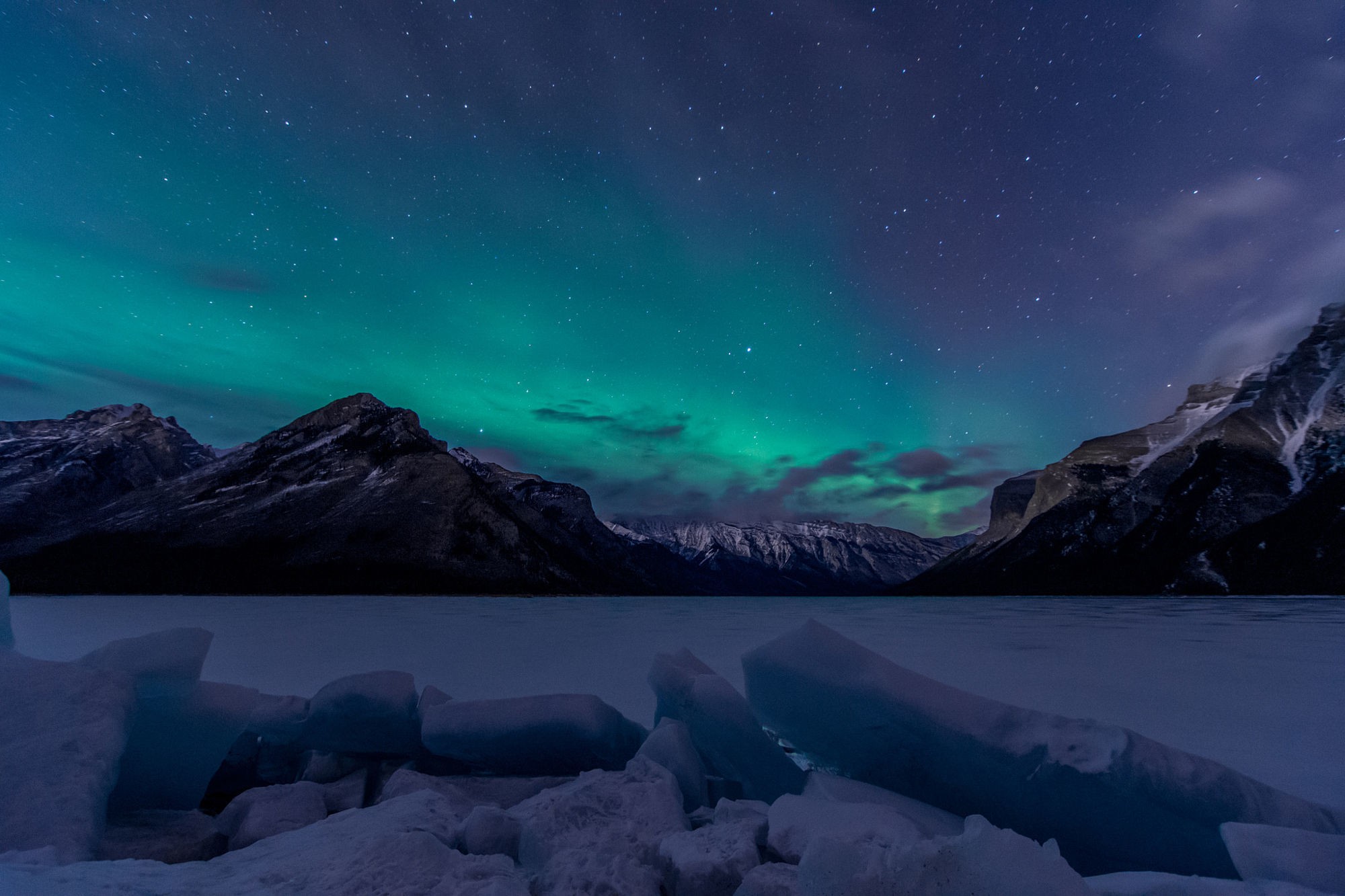 landscape, Snow, Aurora  borealis Wallpaper