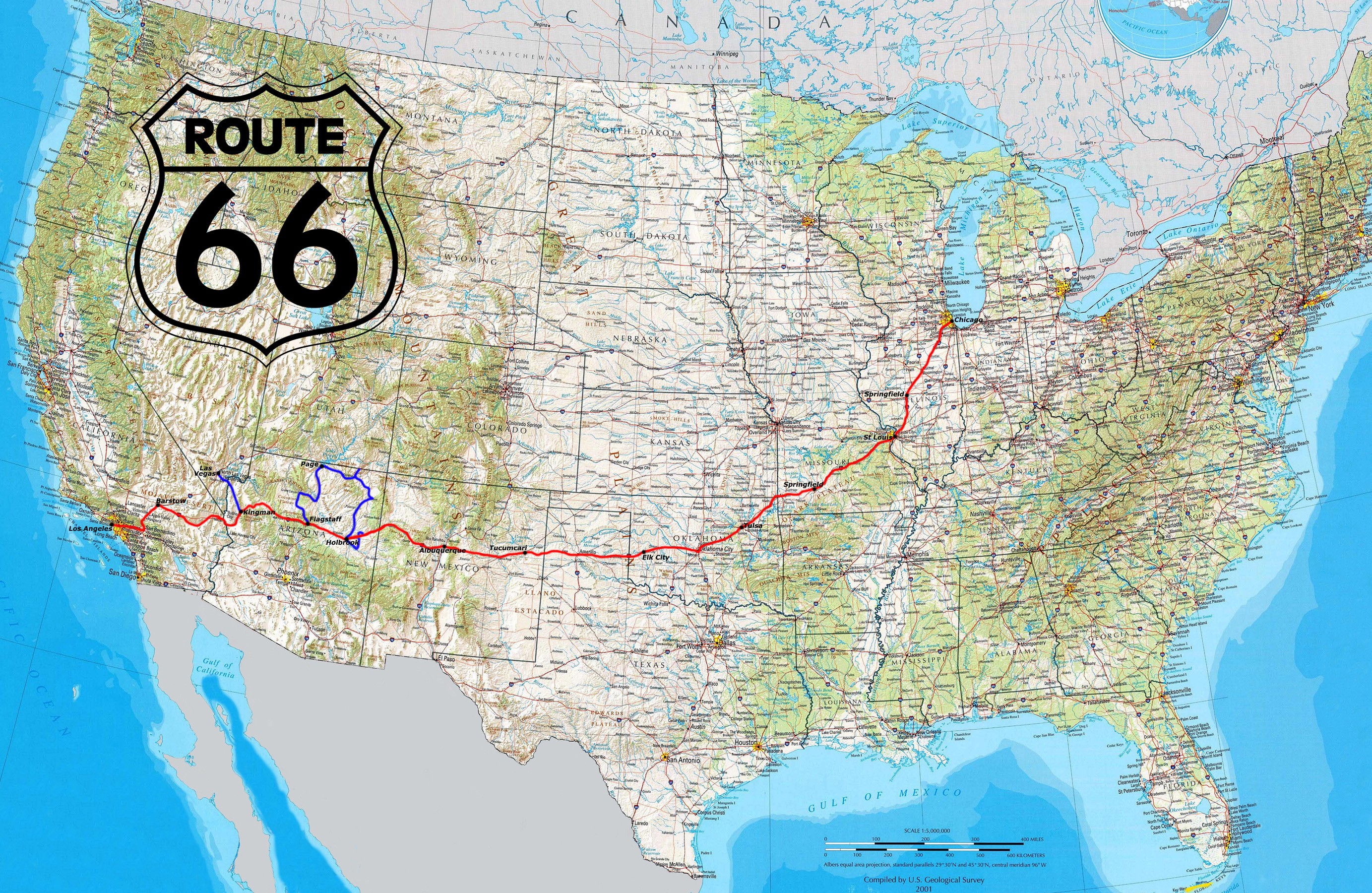 road route 66 usa highway map north america canada coast sea