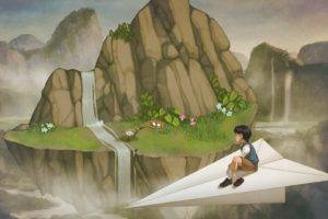 children, A Bird Story, Paper planes, Waterfall, Eggs, Nests, Flowers, Mountains, Video games, Flying