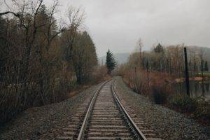 nature, Road, Trees, Water, Railway, Railroad track