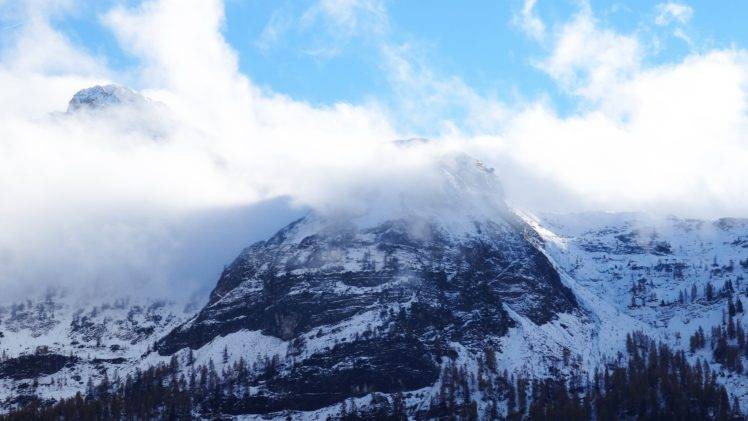 mountains, Forest, Snow, Rocks HD Wallpaper Desktop Background