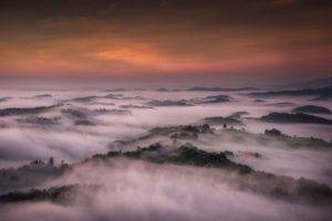 photography, Nature, Landscape, Mist, Valley, Sunrise, Hills, Forest, Sky, Slovenia