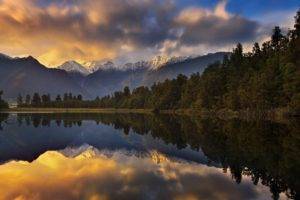 trees, Landscape, Lake, New Zealand, Lake Matheson, Fox Glacier