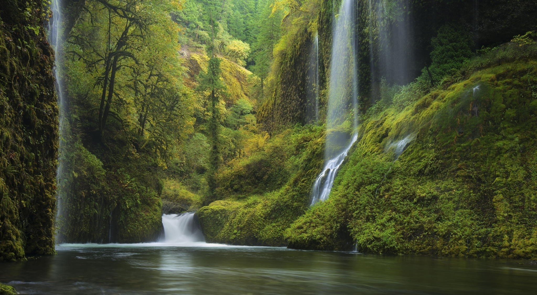 landscape, River, Waterfall, Forest Wallpaper