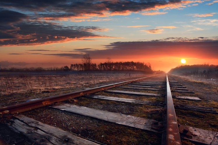 railway, Clouds, Sunset, Fall, Rust HD Wallpaper Desktop Background