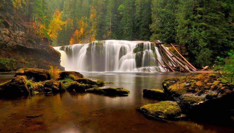 landscape, Forest, River, Waterfall HD Wallpaper Desktop Background