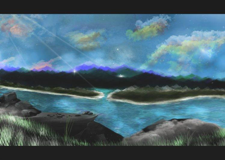 top view, Mountain pass, Clouds, Pacific Ocean, Grass, Water HD Wallpaper Desktop Background