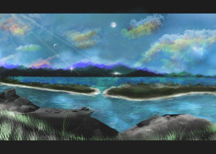 mountain pass, Pacific Ocean, Clouds, Moon rays, Grass, Landscape HD Wallpaper Desktop Background