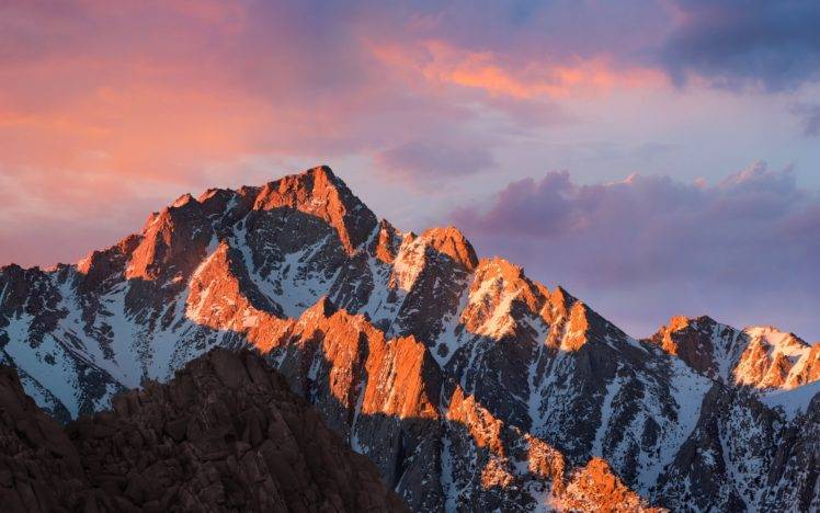 mountains, Nature, Landscape, Sunset, Snow, Clouds HD Wallpaper Desktop Background