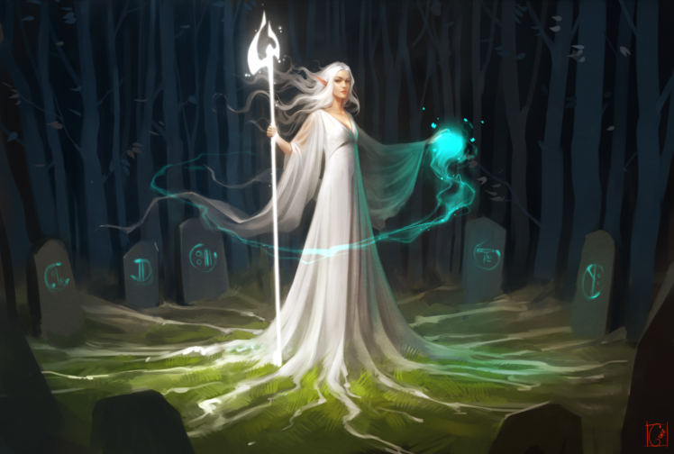 elves, Fantasy art, Magic, White dress, Forest HD Wallpaper Desktop Background