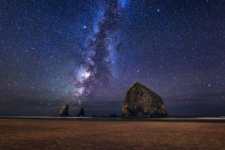 nature, Landscape, Mountians, Milky Way, New Zealand, Night, Stars, Rock, Field, Horizon, Long exposure HD Wallpaper Desktop Background