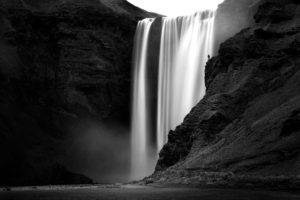 waterfall, Monochrome, Nature