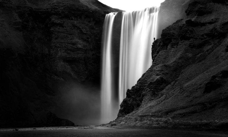 waterfall, Monochrome, Nature HD Wallpaper Desktop Background