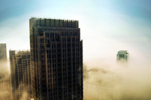 building, City, Mist, Clouds, Sky, Sun
