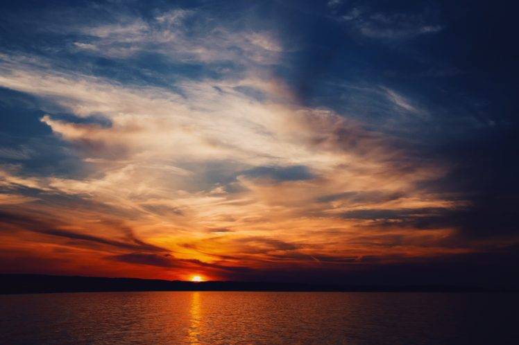 clouds, Horizon, Outdoors, Sea, Sunset, Water HD Wallpaper Desktop Background