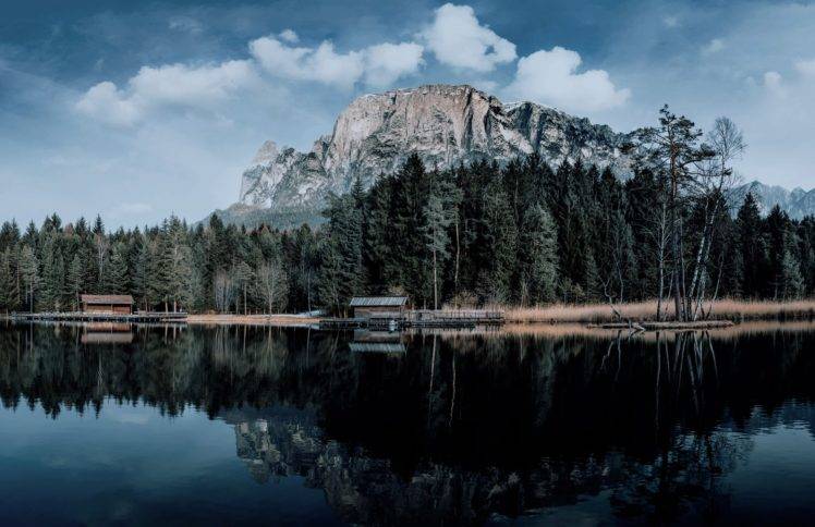 mountains, House, Forest, Lake HD Wallpaper Desktop Background