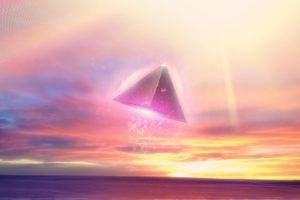 abstract, Sunset, Sky, Sea, Pyramid