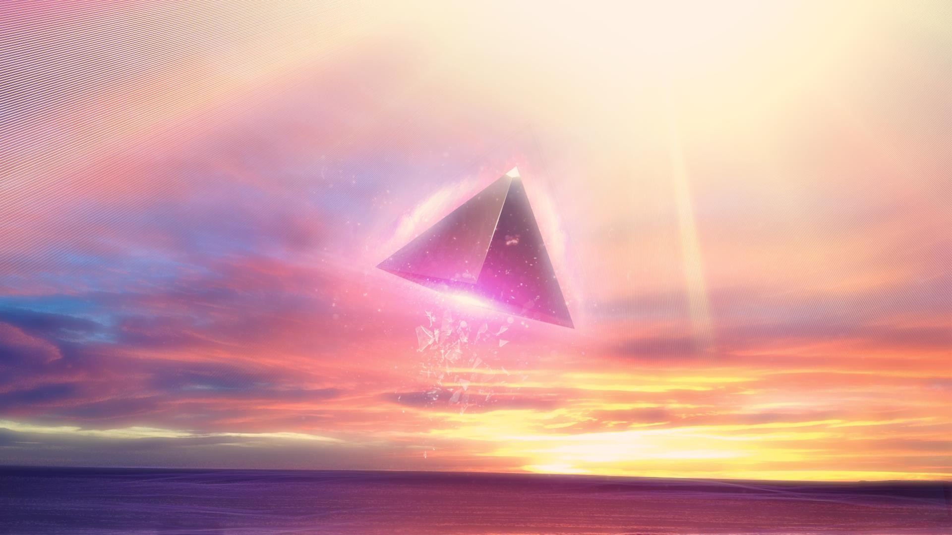 abstract, Sunset, Sky, Sea, Pyramid Wallpaper