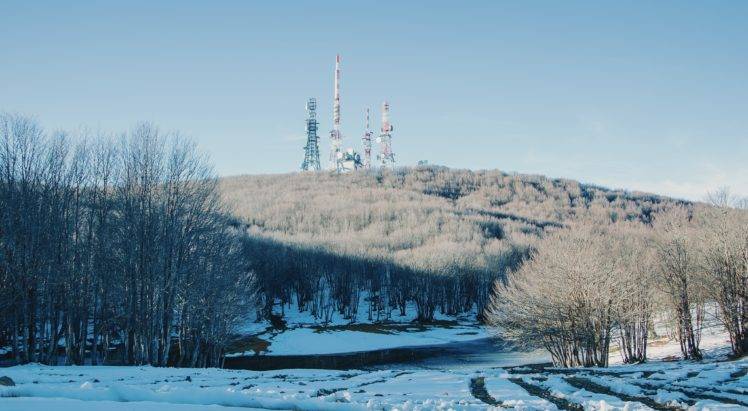 antenna, Snow, Trees, Clear sky HD Wallpaper Desktop Background