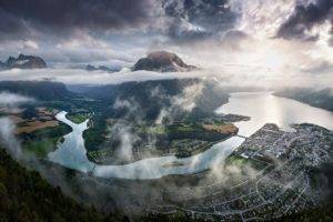 photography, Landscape, Nature, City, Cityscape, Sunset, Panorama, Mountains, Fjord, Clouds, Summer, Norway