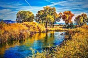 photography, Landscape, Nature, River, Trees, Shrubs, Hills, Clouds, Fall, HDR