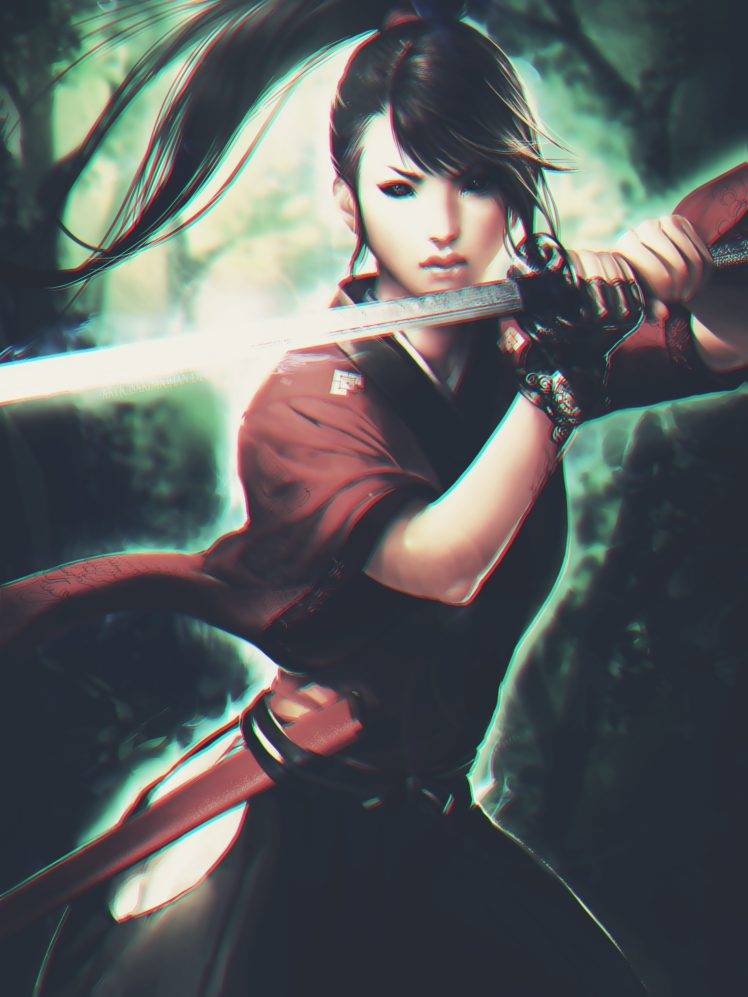 ninjas, Black eyes, Katana, Forest, Artwork, Fan art HD Wallpaper Desktop Background