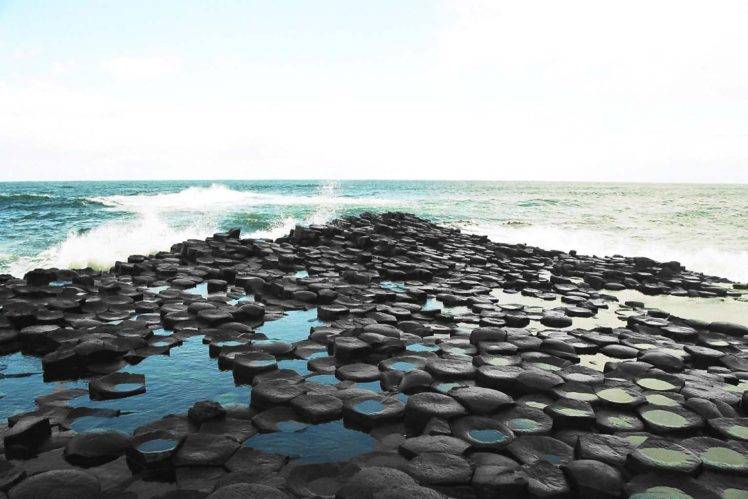 Giants Causeway, Sea, Sky, Rock formation, Ireland, Photoshop HD Wallpaper Desktop Background