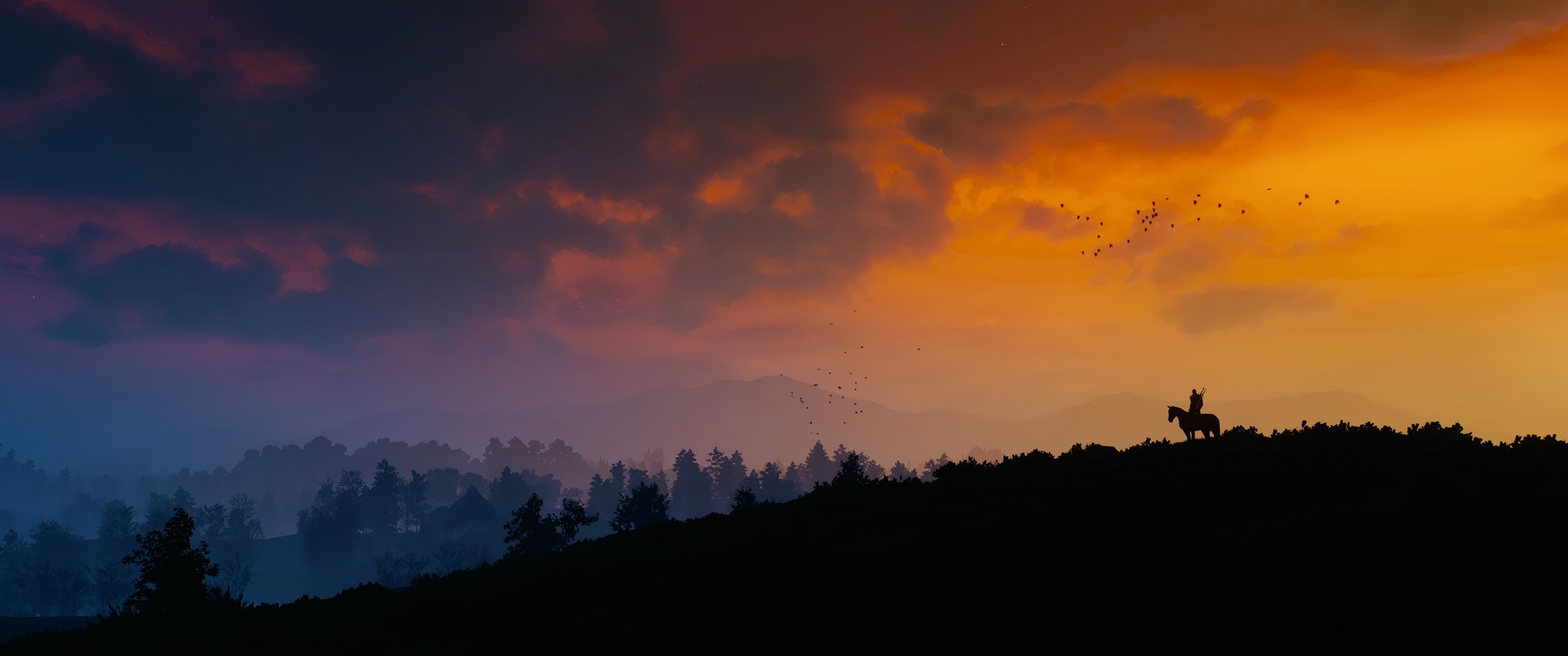 The Witcher 3: Wild Hunt, Landscape, Sunset Wallpaper