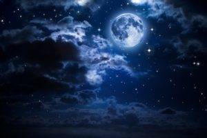 Moon, Night, Clouds, Sky