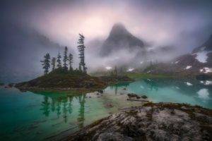 photography, Landscape, Nature, Mist, Lake, Mountains, Morning, Snow, Trees, Canada