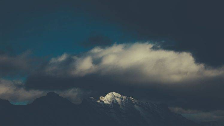 nature, Landscape, Mountains, Clouds, Trees, Snowy peak HD Wallpaper Desktop Background