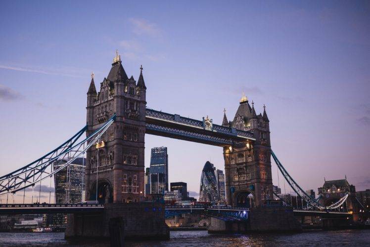 London Bridge, City, Lights, Clear sky, UK, Tower Bridge HD Wallpaper Desktop Background