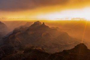 nature, Photography, Landscape, Desert, Sunset, Mist, Sun rays, Grand Canyon, Erosion