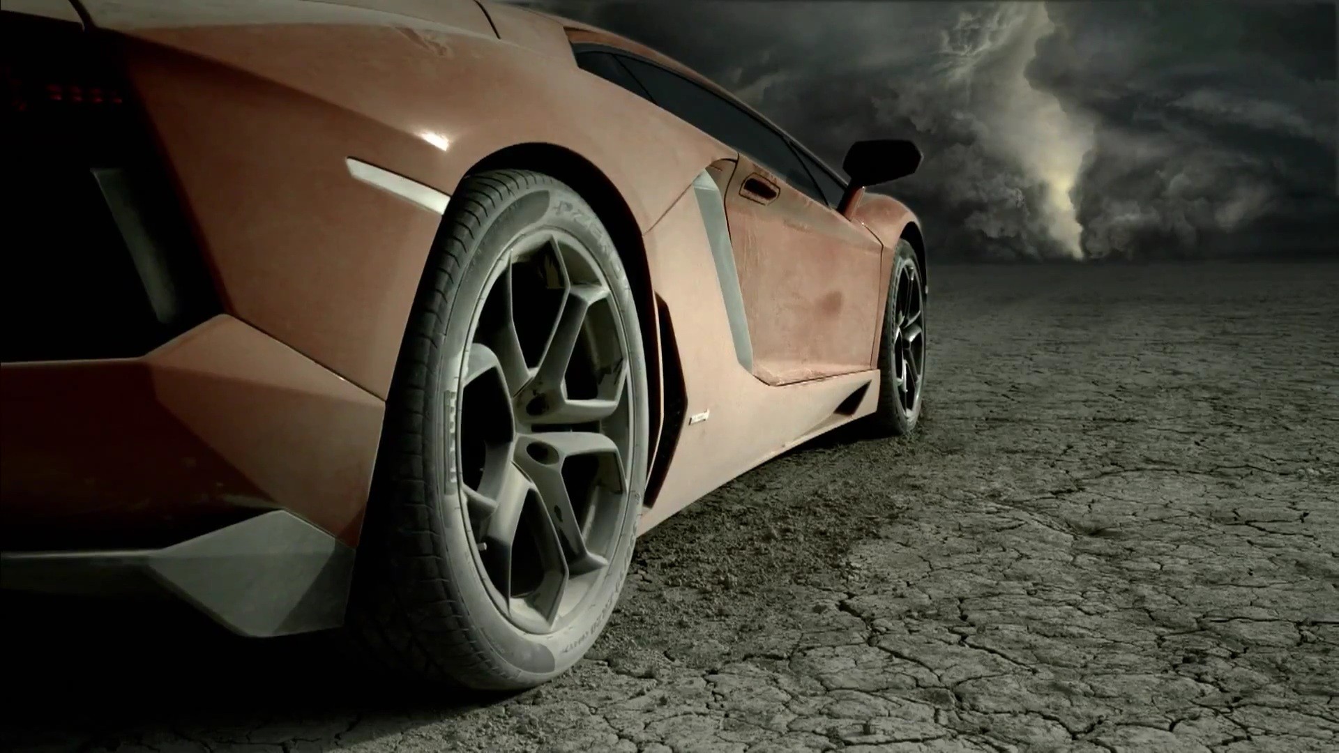 Lamborghini Aventador, Salt lakes, Car, Storm, Dust, Desert Wallpaper