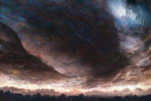 clouds, Cataclysm, Thunder, Fantasy art, Painting