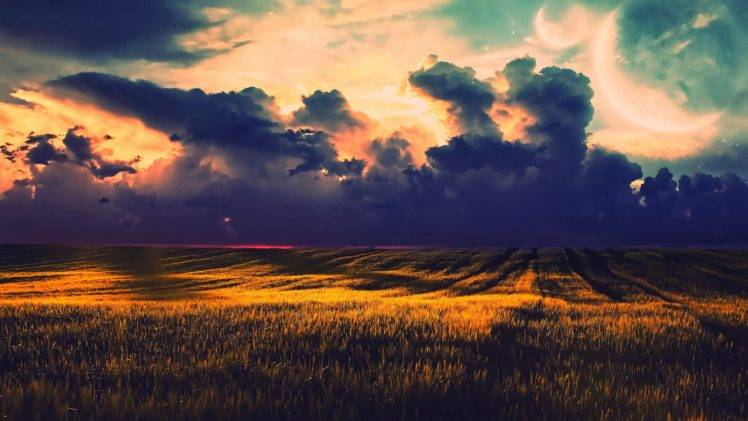 landscape, Fantasy art, Photoshop, Field, Sky, Clouds HD Wallpaper Desktop Background