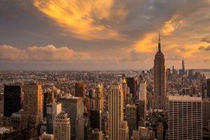 cityscape, Sunset, Empire State Building, New York City, Sky