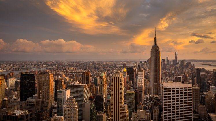 cityscape, Sunset, Empire State Building, New York City, Sky HD Wallpaper Desktop Background