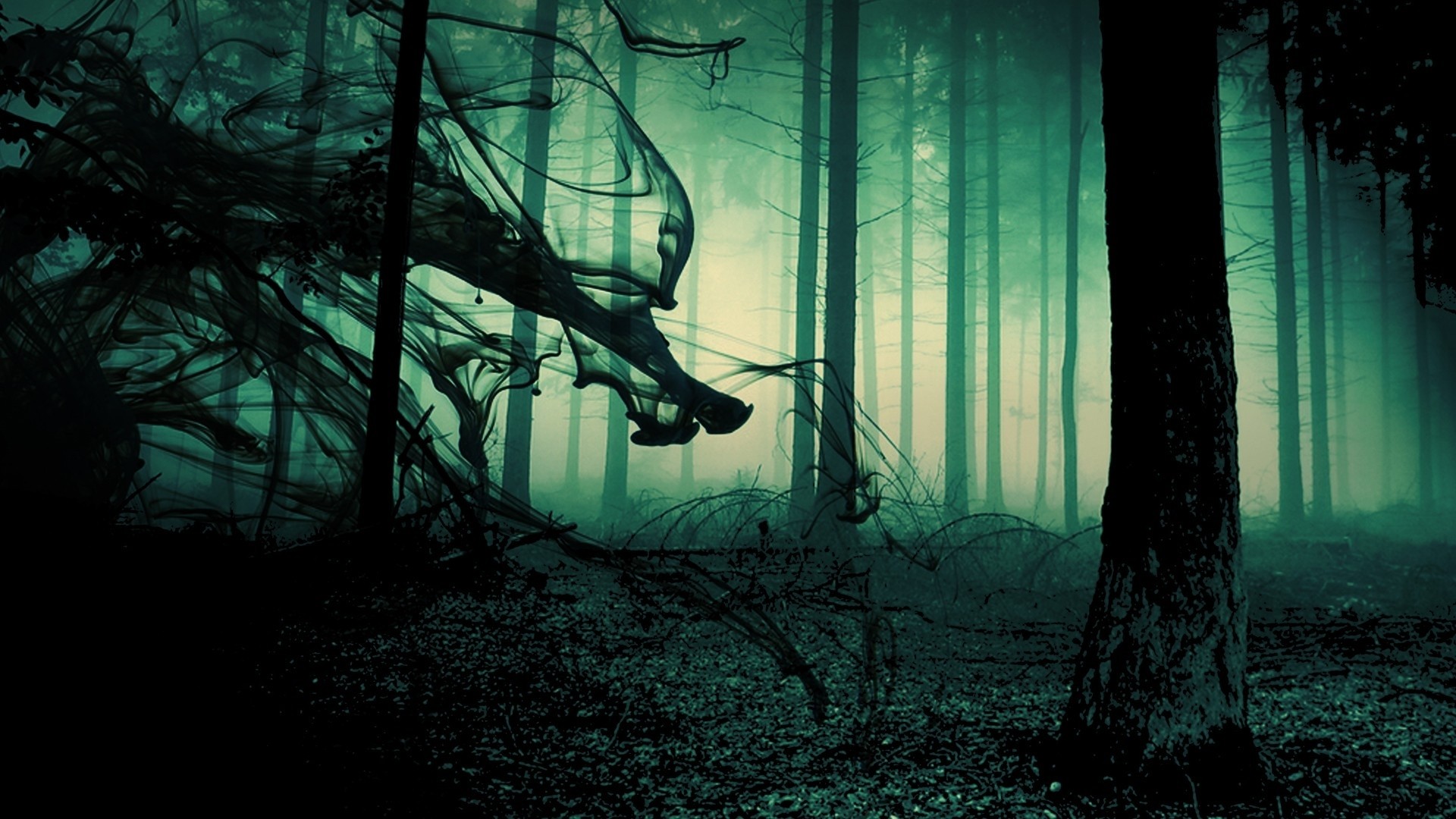creepy, Green, Forest, Smoke, Shadow, Trees, Grass, Mist Wallpaper