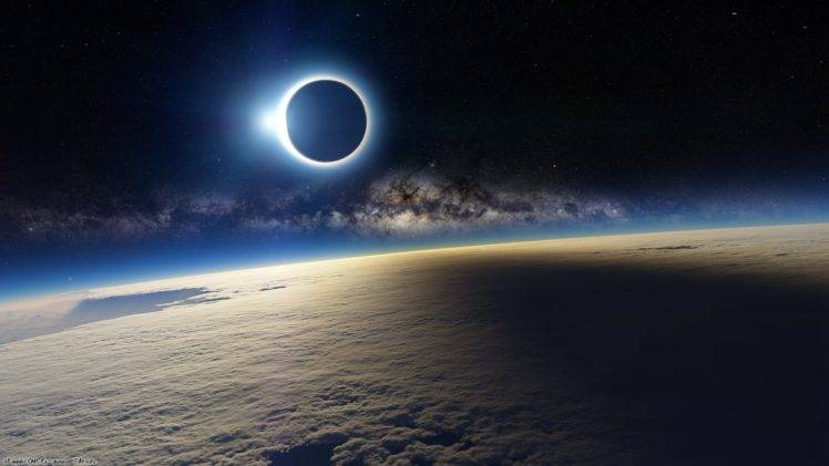 atmosphere, Eclipse, Moon, Sun, Stars, Space, Clouds HD Wallpaper Desktop Background