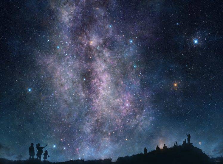 people, Sky, Stars, Milky Way, Galaxy, Night, Mountains HD Wallpaper Desktop Background