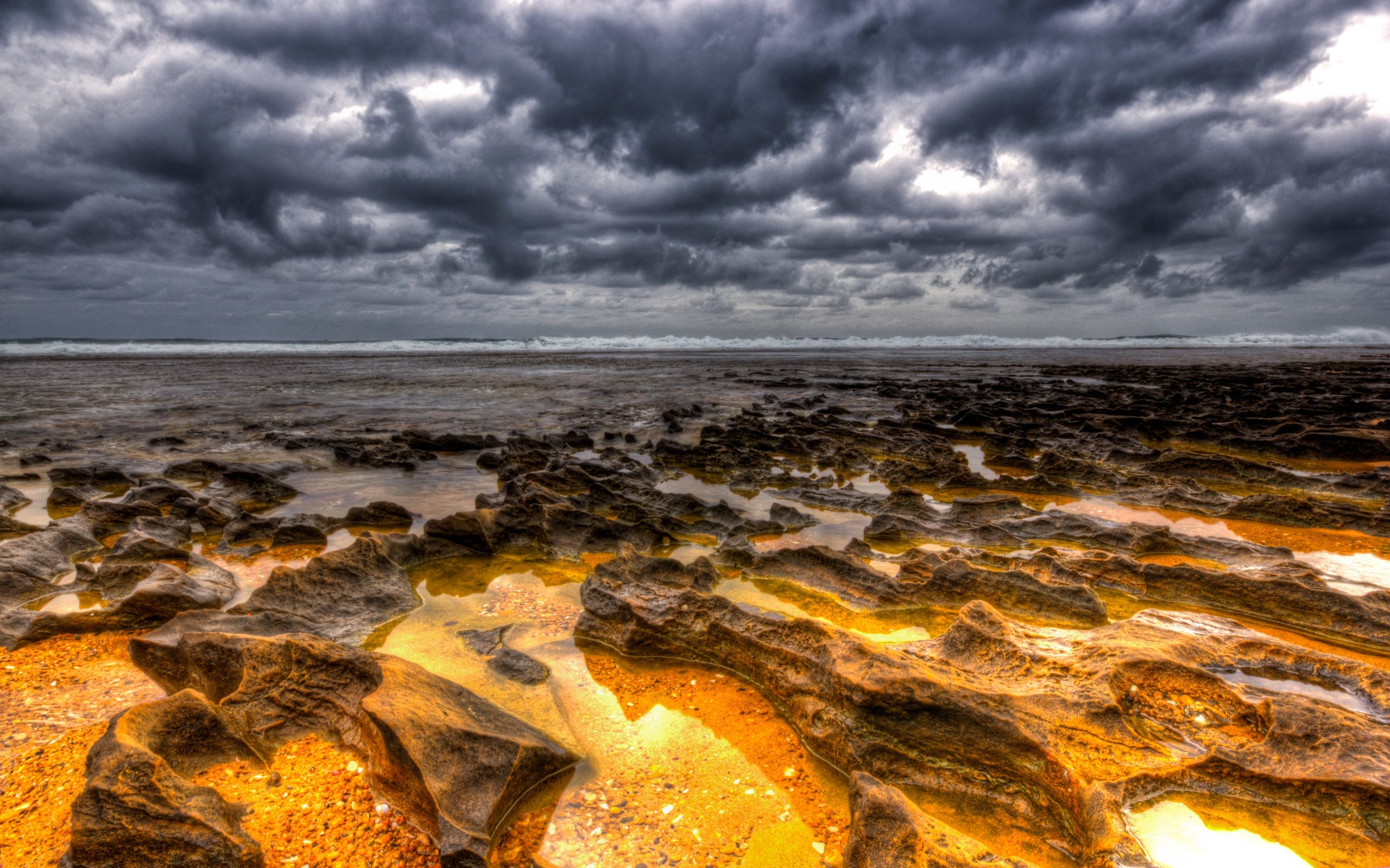 nature, Landscape, Clouds, Horizon, Sea, Rock, Coast, Waves, Photoshop, Reflection Wallpaper