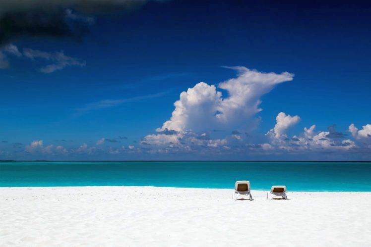 nature, Photography, Landscape, Beach, Tropical, Chair, Sea, Sand, Clouds, Caribbean, Relaxing HD Wallpaper Desktop Background